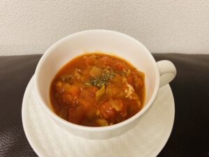 ピカールの南仏野菜の角切り「野菜ミックス）スープレシピ、温野菜の前菜